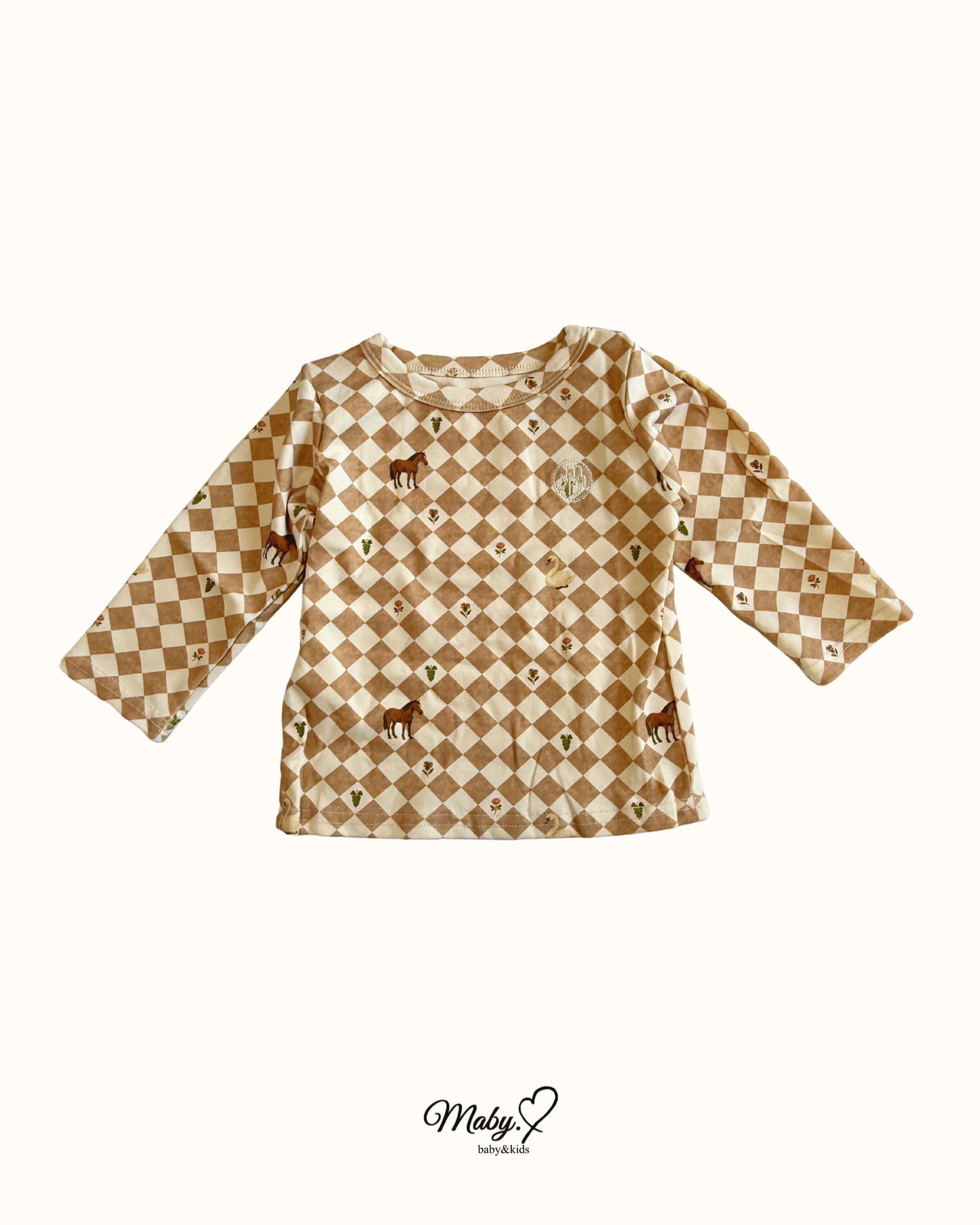 Swan & Horse Check Long Sleeve Tops