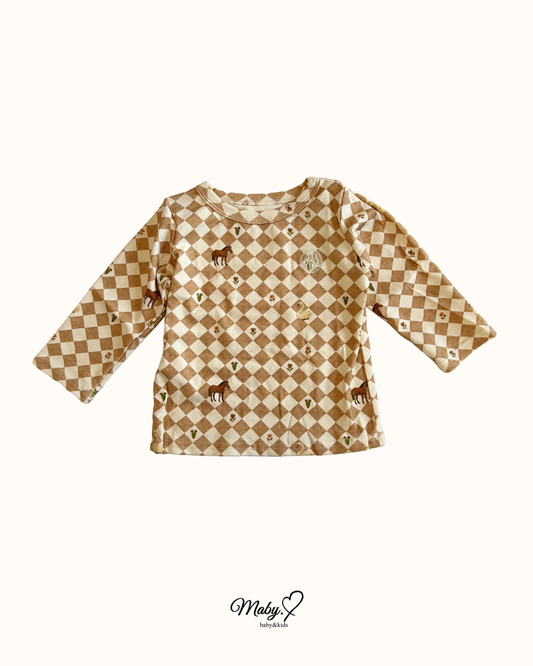 Swan & Horse Check Long Sleeve Tops