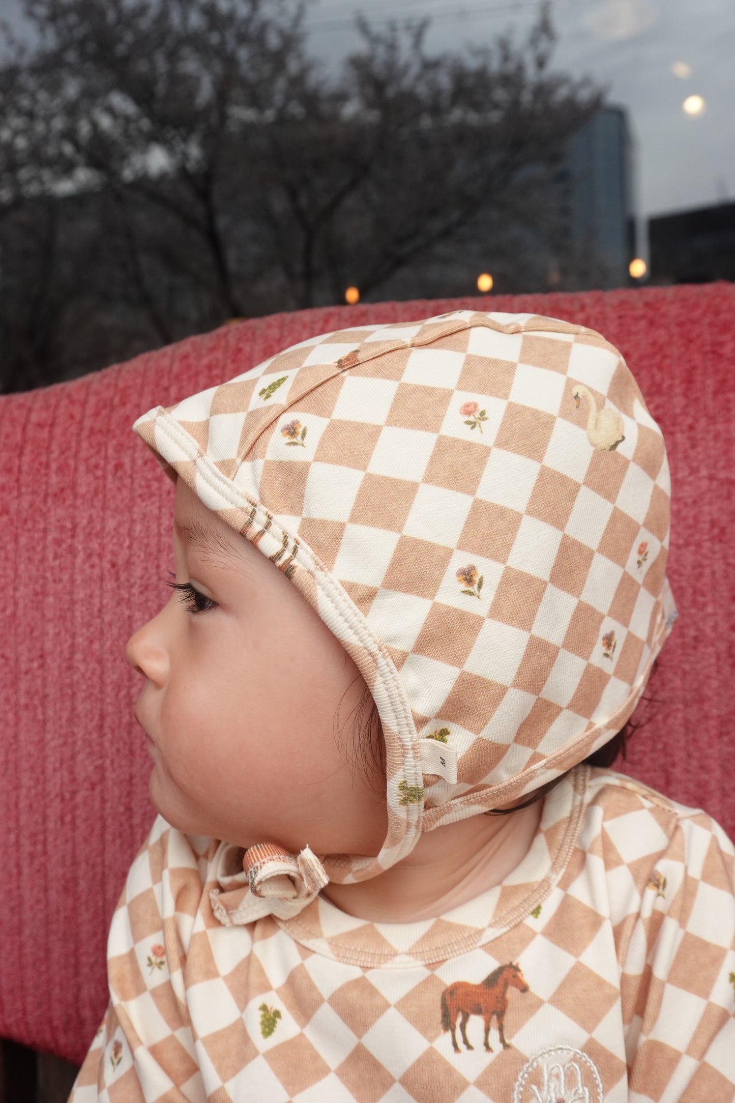 Swan & Horse Check bonnet
