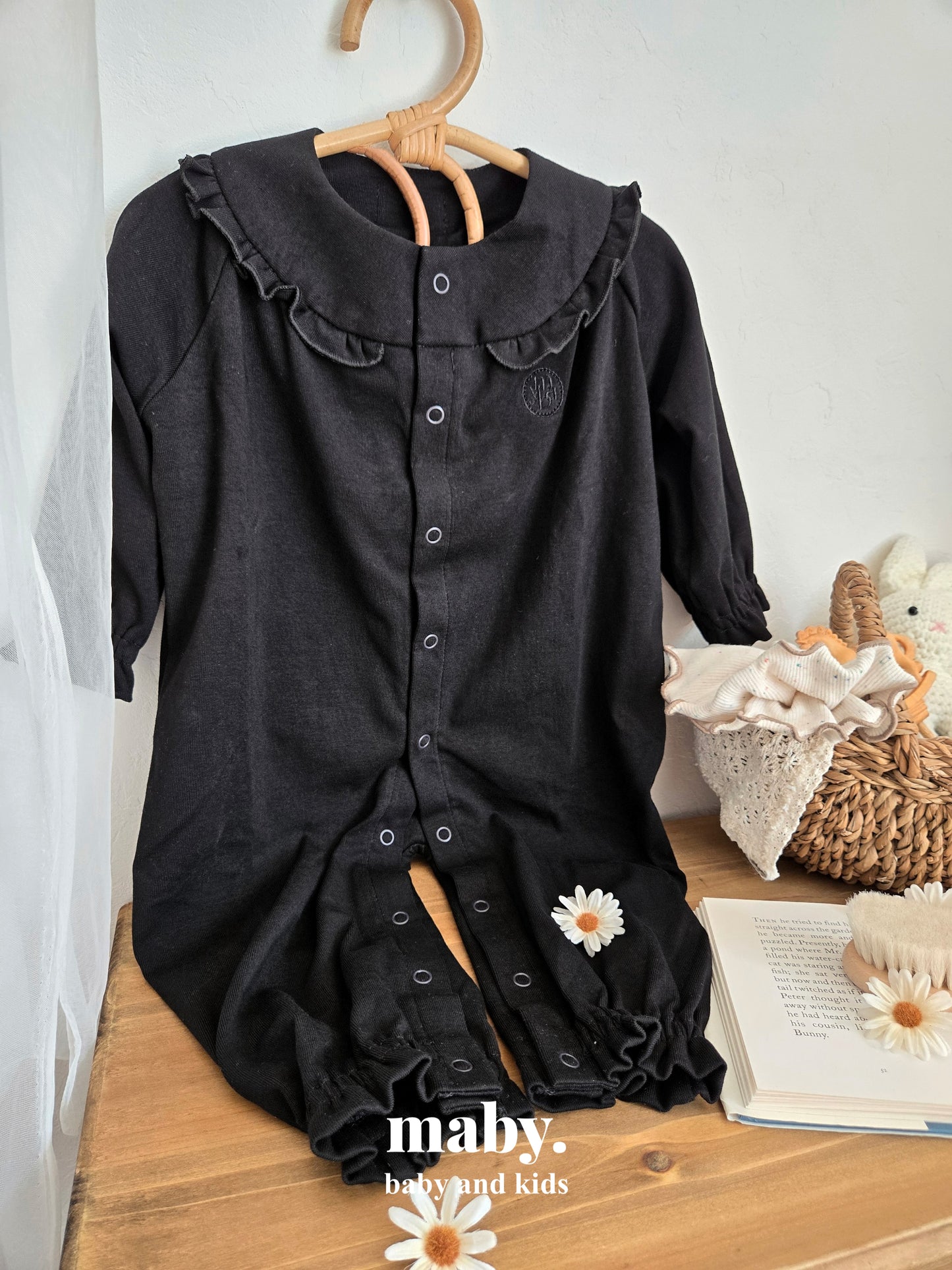 ブラックフリルロンパース 【50-80cm】